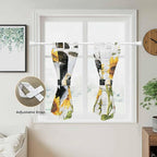 Retro Farmhouse Floral Kitchen Curtains 45 Inch Length, Short Cafe Window Curtains Tab Top, Yellow Sunflowers Cows Butterfly Wood Light Filtering Window Treatments Tier Drapes 27.5"x45" 2 Panel