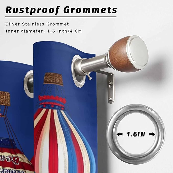 Independence Day Waterproof Outdoor Curtains for Patio, Windproof Weatherproof Curtains with Weighted Hem, Hot Air Balloon Patriotic Star Light Filtering Privacy Drapes for Porch 54"x 95" 2 Panels