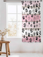Sheer Curtains 72 Inches Long, Pink Beige Paw Print Semi Sheer Curtains Light Filtering Window Treatment, Vintage Farmhouse Country Wooden Grain Privacy Voile Drapes for Living Room Bedroom 52x72 Inch