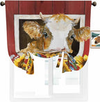 Tie Up Curtains for Windows, Cows Sunflowers Adjustable Balloon Nature Linen Textured Kitchen Curtain, Spring Floral Bees Farmhouse Barn Tie Up Blackout Curtains for Bedroom, 52 x 63 Inches