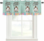 Green Easter Curtain Valances for Windows, Kitchen Valance Window Treatment, Spring Cartoon Bunny Colorful Eggs Wood Grain Light Filtering Block Curtains for Bathroom/Bedroom/Living Room 42'' x 12''
