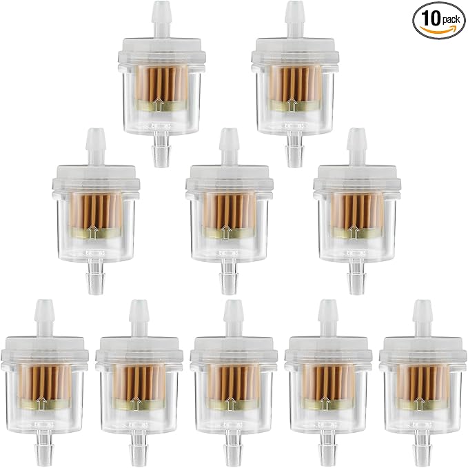 Inline Fuel Filter 1/4" Replace for Motorcycle Mini Bike Dirt Bike Moped ATV Scooter Go Kart Small Engine Lawn Mower Snow Blower Parts Universal 40 Micron Gas Fuel Filter 10 Pack