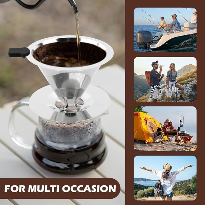 Pour Over Coffee Dripper Paperless Reusable Coffee Filter Pour Over Coffee Dripper Stainless Steel Reusable Filter Slow Drip Paperless Coffee Filter for Extraction (1-2 Cup)(COLOR:Medium)