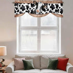 Cow Printed Tie Up Valance Curtains for Windows, Kitchen Curtains Window Shades, Farmhouse Watercolor Country Wooden Grain Light Filtering Roman Curtain Valances for Bedroom/Bathroom/Cafe 42"x18"