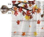 Fall Gnomes Kitchen Curtain Set, Thanksgiving Maple Leaf Grey Wood Grain Window Valance and Tiers 24" Length, Light Filtering Short Curtains Valance for Cafe Bathroom Bedroom 54"x18"