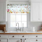 Easter Sheer Valances for Windows 42"x12", Light Filtering Kitchen Curtains Valance, Spring Watercolor Bunny Eggs Tulip Flower Plant Rod Pocket Chiffon Curtains for Living Room Bedroom Cafe
