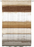 Sheer Curtains 72 Inches Long, Brown Wood Grain Semi Sheer Curtains Light Filtering Window Treatment, Vintage Country Geometric Striped Privacy Voile Drapes for Living Room Bedroom 52x72 Inch