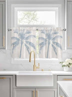 Summer Coconut Tree on Vintage Wood Grain Window Valance Curtains, Seaside Plants Light Filtering Kitchen Valance with 3-inch Rod Pocket for Living Room Bathroom Bedroom,2 Panel,27.5x24In