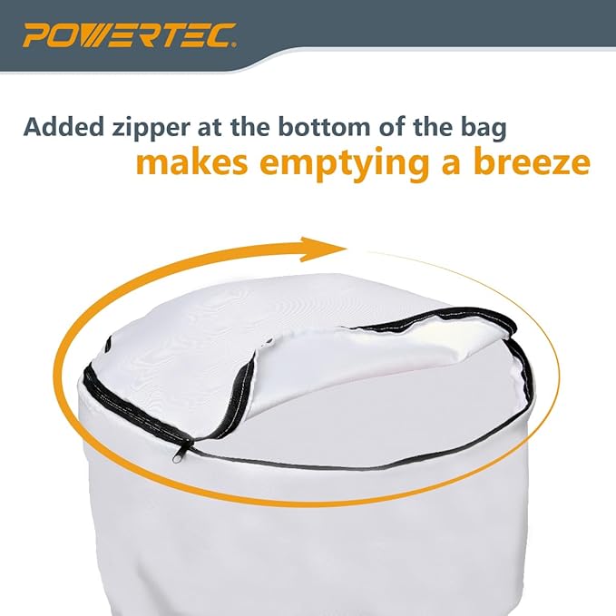 POWERTEC 70334 Dust Filter Bag for Wall Mount Dust Collectors, 1 Micron, For Grizzly, Shop Fox, Rockler Delta, Wen, and POWERTEC DC5371/ 5372