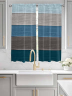 Retro Farm Blue Gray Wood Grain Window Valance Curtains, Rustic Wooden Plank Light Filtering Kitchen Valance with 3-inch Rod Pocket for Living Room Bathroom Bedroom,2 Panel,52x72In