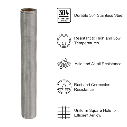 PATIKIL 40" L x 16" W Woven Wire Mesh, 180 Mesh 304 Stainless Steel Air Vent Filter Screen with Gloves for Window Security Vent Cover Filtration Animals Fence