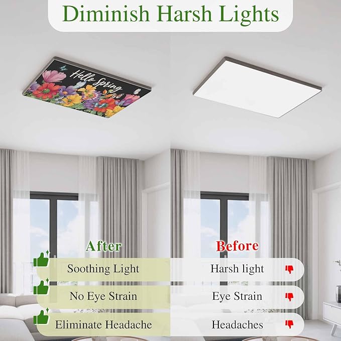 Fluorescent Light Covers for Ceiling Lights Hello Spring Magnetic Light Filters 2 Pack 4x2 ft Butterfly Colorful Spring Floral Ceiling Lights Cover for Classroom Office School Home Drop Lamp Decor