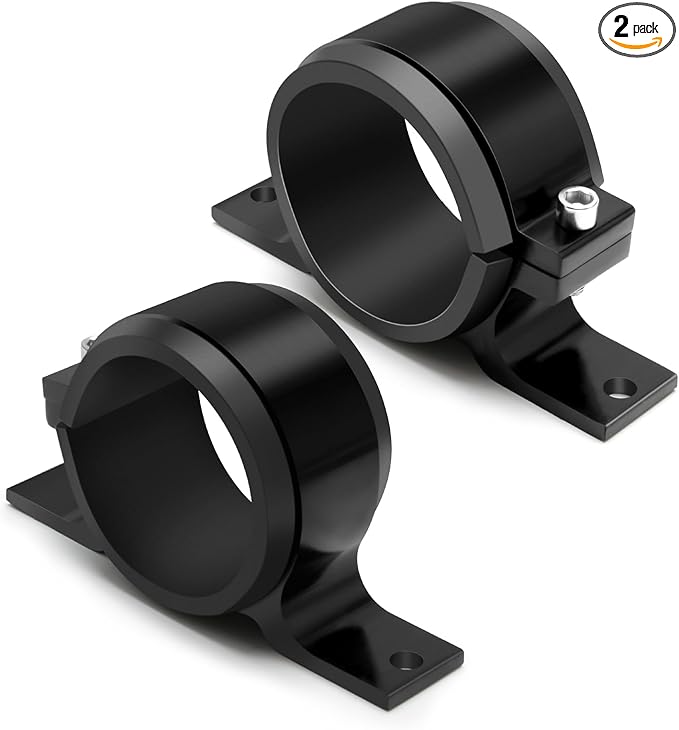2 Pcs Universal Car Fuel Pump Fuel Filter Mounting Bracket Aluminum Clamp Holder with Rubber Insert, Black Hard Aluminum Anodized Accessories Suitable for Vehicle Fuel Oil Line (58 to 65 mm)
