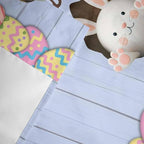 Blue Easter Curtain Valances for Windows, Kitchen Valance Window Treatment, Spring Cartoon Bunny Colorful Eggs Wood Grain Light Filtering Block Curtains for Bathroom/Bedroom/Living Room 42'' x 18''