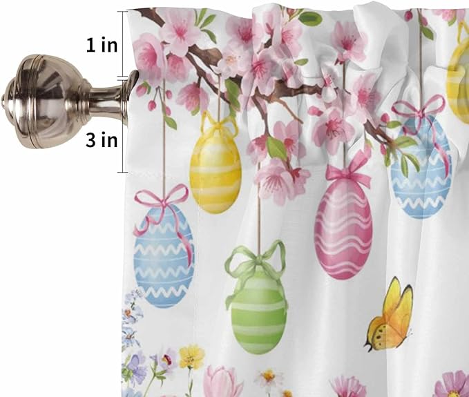 Happy Easter Kitchen Curtains 54 Inches Length, Spring Watercolor Bunny Eggs Flower Branch Window Treatment Curtain Drapes, Decorative Window Curtains for Bedroom Cafe, 52"x54", 2 Panels