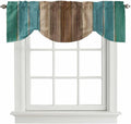 Teal Blue Brown Tie Up Valance Curtains for Windows, Kitchen Curtains Window Shades, Farmhouse Retro Wooden Grain Stripes Light Filtering Roman Curtain Valances for Bedroom/Bathroom/Cafe 60"x18"