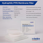 100 Pieces/Pack PTFE Disc Membrane Filters Hydrophilic 47mm Diameter 0.22µm Pore Size