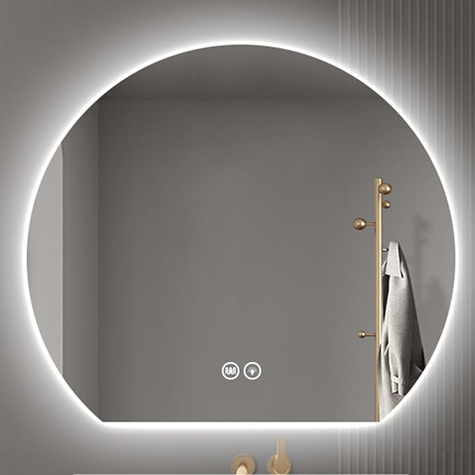 Bathroom Mirror with 3 Colour LED Lights, Wall Mounted Bathroom Vanity Mirror, Demister Heat Pad/Dimming Function/Touch Switch Smart Mirror(A,15.7"x13.3"/40x34cm)