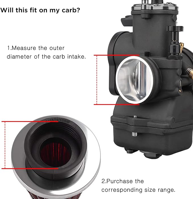 Evermotor Motorcycle Air Filter, 41mm 42mm 43mm Filter for 50cc 70cc 90cc 110cc 125cc 150cc Carb Filter GY6,Moped,ATV
