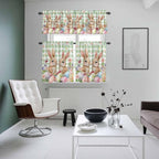 Easter Kitchen Curtains Set 3 Piece for Windows, Rod Pocket Valance and Tier Set 36 Inch Length, Spring Rabbit Eggs Flower Butterfly Green Plaid Light Filtering Cafe Curtains for Living Room Bathroom
