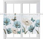 Blue Tulips Kitchen Curtains 24 Inch Length, Small Window Curtains Tab Top, Watercolor Flowers Butterfly Spring Farmhouse Blue Light Filtering Short Window Treatments Tier Drapes 27.5"x24" 2 Panel
