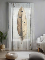 Sheer Curtains 84 Inches Long, Farmhouse Feather Semi Sheer Curtains Light Filtering Window Treatment, Watercolor Vintage Wooden Grain Privacy Voile Drapes for Living Room Bedroom 52x84 Inch