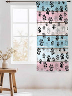 Sheer Curtains 63 Inch Length, Blue Pink Dog Paws Prints Semi Sheer Curtains Light Filtering Window Treatment, Farmhouse Beige Wood Privacy Voile Drapes for Living Room Bedroom 52x63 Inch