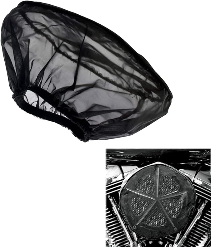Motorcycle Air Cleaner Rain Sock Cover, Water Resistant Dust Shield, Stretch Fit Slip-On Pre Filter Wrap for Round Air Filter, Quick Install for Street Cruiser Touring Riding