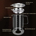 1.5L/50oz Glass Bacon Grease Container with Strainer, Cooking Oil Storage Can with Fine Mesh Filter and Scale, Lid and Easy-Grip Handle,Fat Separator for Storing Fats, Frying Oil and Cooking Grease