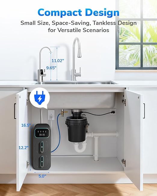 E8 800GPD Compact Reverse Osmosis System 800 GPD Fast Flow RO Water Filter, 9 Stage Tankless Under Sink RO Water Filtration System High Pure to Drain, LED Smart Real-Time Display Faucet