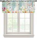 Easter Sheer Valances for Windows 54"x18", Light Filtering Kitchen Curtains Valance, Spring Watercolor Bunny Eggs Tulip Wooden Grain Rod Pocket Chiffon Curtains for Living Room Bedroom Cafe
