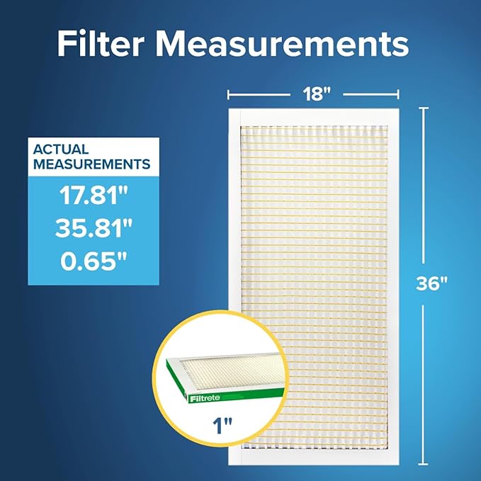 Filtrete 18x36x1 AC Furnace Air Filter, MERV 8, MPR 700, Tough on Pollen, Easy on Airflow, 3-Month Pleated 1-Inch Electrostatic Air Cleaning Filter, 4-Pack (Actual Size 17.81 x 35.81 x 0.65 in)