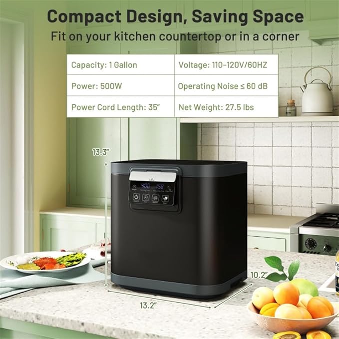 Electric Kitchen Composter with Activated Carbon Filters, LED Display & Auto Timer for Fast Food Waste Reduction