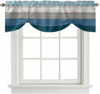 Blue Ombre Wooden Tie Up Valance Curtains for Windows, Kitchen Curtains Window Shades, Farmhouse Retro Wood Gradient Light Filtering Roman Curtain Valances for Bedroom/Bathroom/Cafe 42"x12"