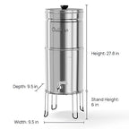 Culligan MaxClear 3 Gallon Gravity Water Filter System, Polished Stainless-Steel Countertop Water Filter NSF/ANSI Certified to Reduce Microplastics, Lead & Total PFAS, with 1 Ceramic Filter
