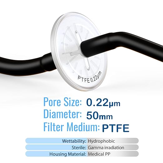 Air Venting Filter Sterile PTFE Hydrophobic Filter Disc 50mm 0.22μm with 7mm-13mm Stepped Hose and Barb Female Luer for Air Filtration, Individually Packed (10)