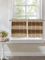 Retro Country Brown Wooden Board Window Valance Curtains, Farmhouse Gradient Plank Light Filtering Kitchen Valance with 3-inch Rod Pocket for Living Room Bathroom Bedroom,2 Panel,27.5x36In