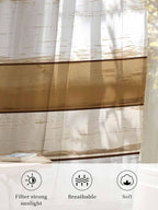 Sheer Curtains 96 Inches Long, Brown Wood Grain Semi Sheer Curtains Light Filtering Window Treatment, Vintage Country Geometric Striped Privacy Voile Drapes for Living Room Bedroom 52x96 Inch