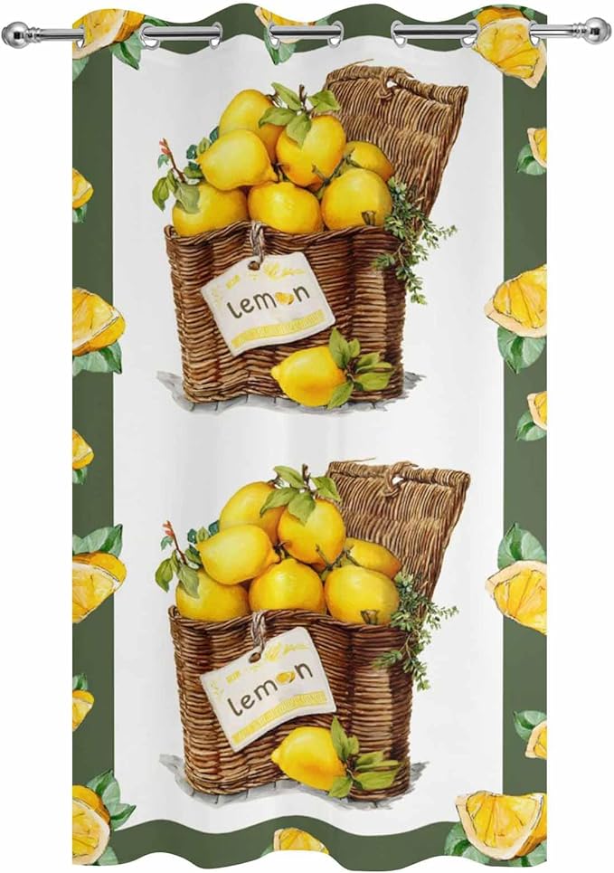 Lemon Outdoor Curtains for Patio Lemons in Baskets Summer Tropical Plants Green Waterproof Outside Curtains with Grommet Top Weatherproof Curtain for Cabana Pergola Gazebo, 1 Panel, 54" W x 95" L