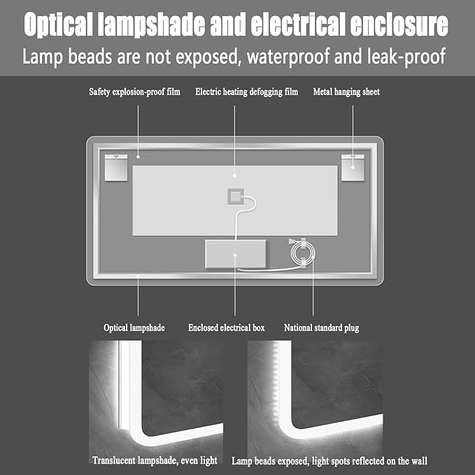 Backlit LED Illuminated Bathroom Mirror with LED Lights, Lighted Bathroom Makeup Wall Mounted Mirror with Demister Pad, Sensor Touch Switch, Horizontal/Vertical(H80*W90CM/H31.4*W35.4IN)