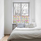 Happy Easter Half Window Curtains 24 Inches Long, Spring Bunny Colorful Eggs Flower Plaid Window Treatment Curtain Drapes, Short Curtains Tiers for Kitchen Over Sink, 27.5"x24", 2 Panels