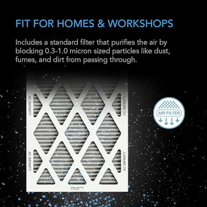AC Infinity Inline Filter Box 10" with High Efficacy Filter, Whole House HVAC Filtration Kit, Fits 10-Inch Inline Duct Fans for Fresh Air Intake and Ventilation
