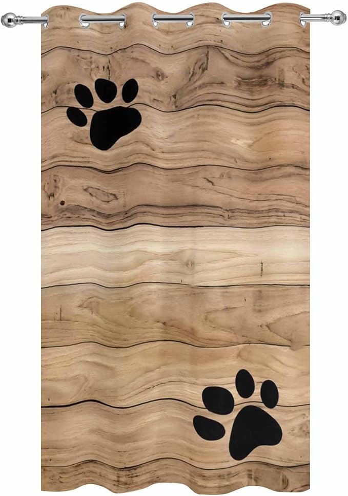 Wood Grain Outdoor Curtains for Patio Claws Animals Wooden Brown Waterproof Outside Curtains with Grommet Top Weatherproof Curtain for Cabana Pergola Gazebo, 1 Panel, 54" W x 84" L