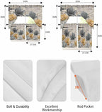 Vintage Tulip Swag Kitchen Curtains Valance and Tier Set, Farmhouse Retro Blue Yellow Grey Flower Barn Door Light-Filtering Swag Valance 24 Inch Length, Rod Pocket Short Curtain for Bedroom Cafe