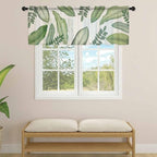 Summer Palm Leaf Sheer Valance Curtains, Green Tropical Plants Nature Leaves Linen Light Filtering Kitchen Valances Rod Pocket Voile Curtain Window Treatment for Bedroom/Living Room/Basement 42Wx12L