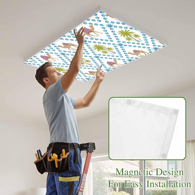 3 Pack Fluorescent Light Cover, Camels Palm Trees Light Covers for Ceiling Lights, Tropical Desert Animal Plants Polka Dot Magnetic Lights Filters Ceiling Shade for Classroom/Office - 4 x 2 Feet