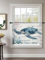 Sheer Curtains 45 Inch Length, Ocean Sea Turtle Semi Sheer Curtains Light Filtering Window Treatment, Coastal Seaweed Vintage Wood Grain Privacy Voile Drapes for Living Room Bedroom 52x45 Inch