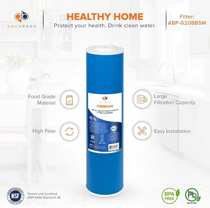 Aquaboon 5 Micron 20 x 4.5 Premium GAC Filter - Granular Activated Carbon Water Filter Cartridge Replacement Compatible with EP20-BB, FC25B, 2 Pack