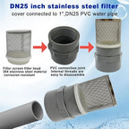 1" Stainless Steel Filter Cover Connected to 1 inch/DN25 Grey PVC Filter Water Pipe, Vent Cap Suction Strainers Used to Remove Debris and Reduce Solid Entry(1pcs)