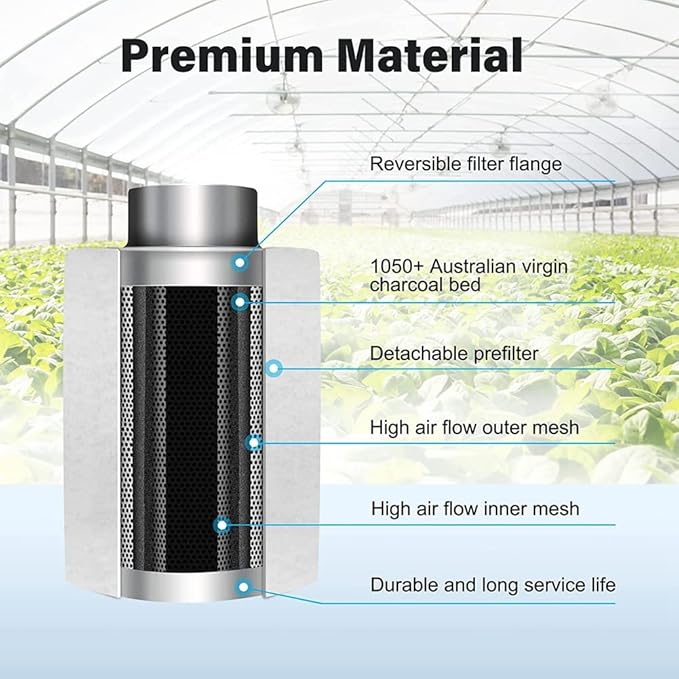 4 Inch Air Carbon Filter Odor Control, Reversible Flange, Pre-Filter Included, Smelliness Scrubber Accessories Parts for Grow Tent Rooms